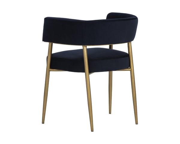 Sunpan Maestro Contemporary Dining Armchair with Curved Frame and Antique Brass Legs for Elegant Dining Abbington Navy