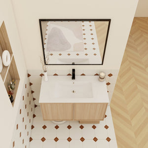 English Elm 36" Floating Bathroom Vanity Light Oak Modular Cabinet with Gel Coat Integrated Sink Glossy White,Light Oak W3450S00067