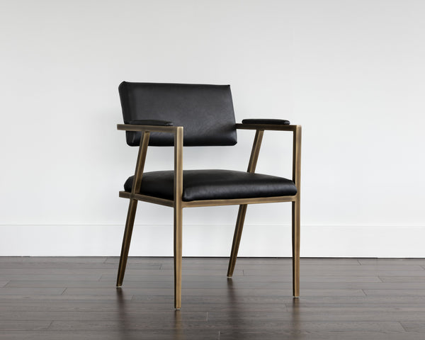 Sunpan Ventouz Dining Armchair - Industrial Mid-Century Modern Design with Rustic Bronze Steel Frame Vintage Black