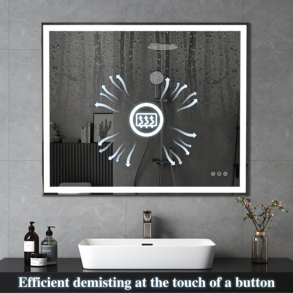 English Elm 30x36 LED Bathroom Mirror Silver Frame, Touch Dimmer, Anti-Fog, IP44 Waterproof, Tray Shelf, Smart Memory Lights W708P176757