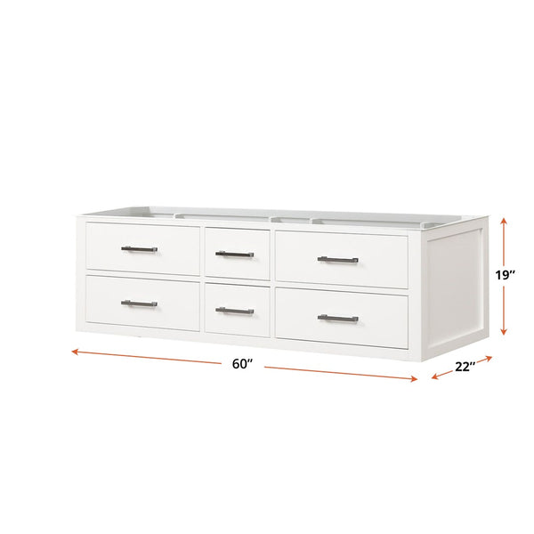 English Elm White Double-Sink Bath Vanity - 60" Wall-Hung Unit With Ample Storage, Soft-Close Drawers, & Style B2731P258053-GIGA