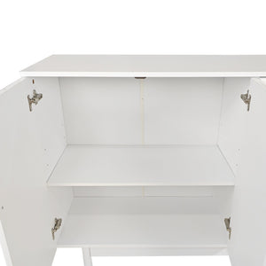 English Elm Stylish 4-Door Intaglio Storage Cabinet with Pine Legs and Solid Wood Pulls, Mid-Century Modern Console White W757P151917