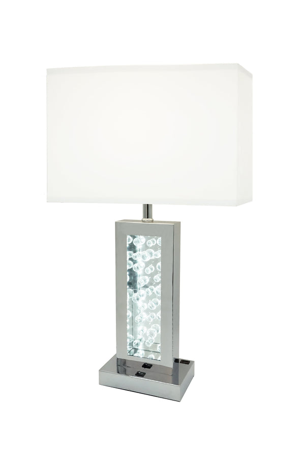 English Elm Modern Glass Bubble Column Table Lamp with Rectangular Shade, Ambient LED Glow and USB Port Chrome 21.85 L x 10.24 W x 17.52 H B2741P290782