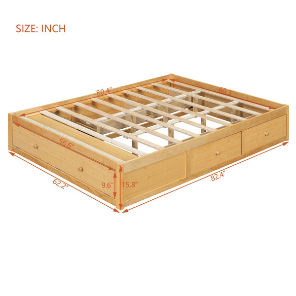 English Elm Queen Platform Storage Bed with Hydraulic Lift Footboard and Four Drawers Antique Finish Natural LP000139AAN