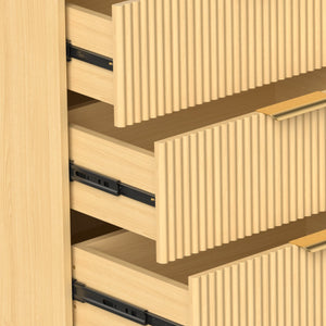 English Elm 6 Drawer Fluted Wood Dresser Natural Finish Compact Chest for Nursery or Bedroom Natural T3773P415554