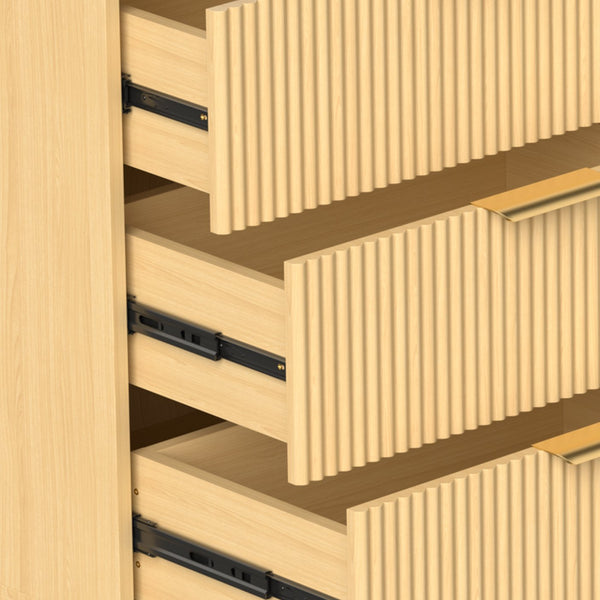 English Elm 6 Drawer Fluted Wood Dresser Natural Finish Compact Chest for Nursery or Bedroom Natural T3773P415554
