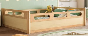English Elm Twin Low Profile Floor Bed with Guardrails Pine Wood Frame Minimalist Bedroom Natural W1580P438793