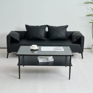 English Elm Rectangle Coffee Table With Sleek Gray Glass Top & Sturdy Black Metal Legs - Modern Living Room Style W241139565-GIGA