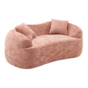 English Elm Pink Curved Two-Person Chenille Sofa with Armrests & 2 Pillows — Compact, Spring-Foam Support W3612P350755