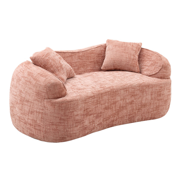 English Elm Pink Curved Two-Person Chenille Sofa with Armrests & 2 Pillows — Compact, Spring-Foam Support W3612P350755
