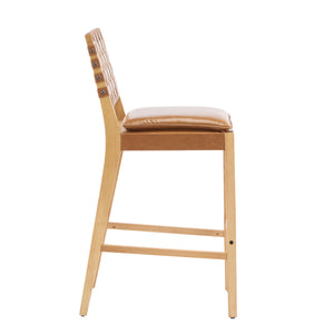 English Elm Christopher Knight Home® - Rieti PU Leather Barstools Set of 2 — Natural Rubberwood Frame, Geometric Crossback, Riveted Accents N775P271408B