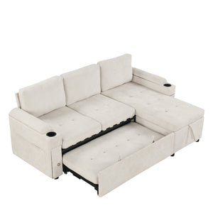 English Elm 83.5" Convertible Sectional Sleeper Sofa with Storage Chaise and Usb Ports N719P237944A