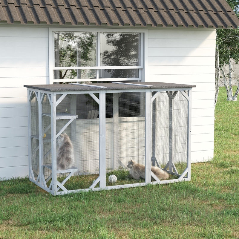 English Elm Large Wooden Catio Outdoor Cat Enclosure with Wire Mesh and Weather Proof Roof T3971P389132