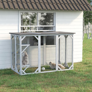 English Elm Large Wooden Catio Outdoor Cat Enclosure with Wire Mesh and Weather Proof Roof T3971P389132