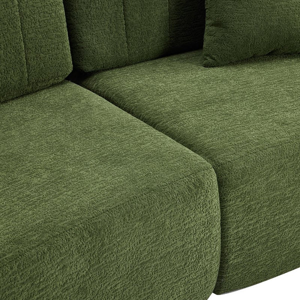 English Elm Curved Four Seat Chenille Sofa with Removable Backrest for Retro Apartment Living Green W3612S00042