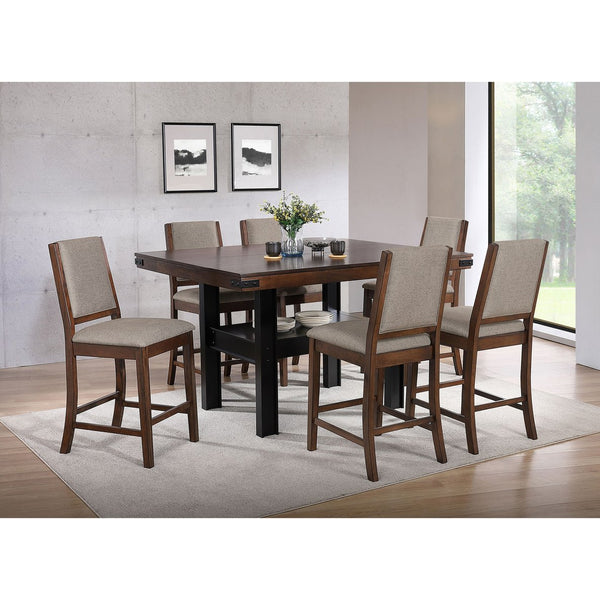 English Elm Walden Industrial Counter Height Dining Set Seats Six with Upholstered Chairs Mango Oak B062S01634