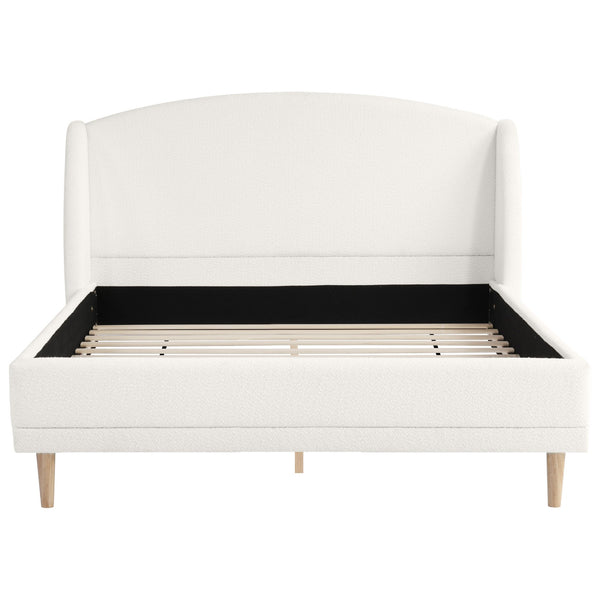English Elm Queen Boucle Upholstered Wingback Platform Bed Rounded Frame for Modern Bedroom N757Q246186W-1