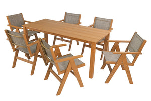 English Elm 68.9-inch Outdoor Rectangular Dining Table Hips Wood Grain Seats Six with Umbrella Hole W2085P364122