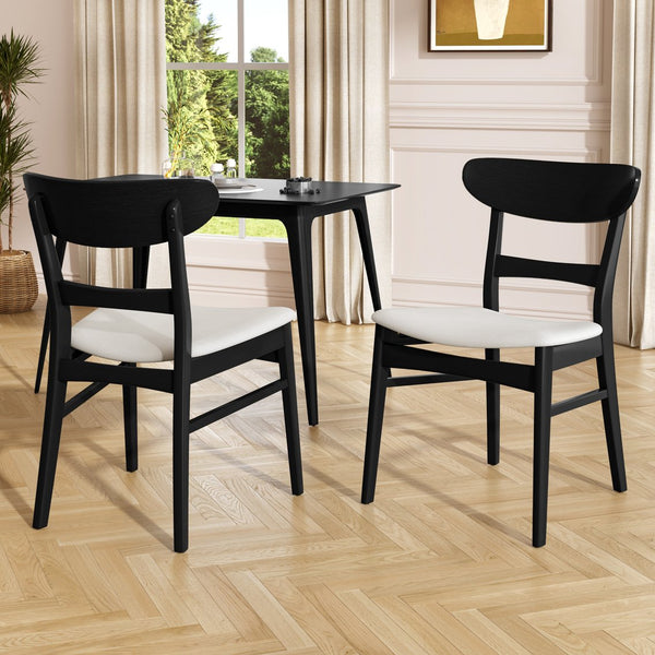 English Elm [video] Rubberwood Dining Chairs Set of 2 Upholstered Mid-century Seats for Modern Homes Light Beige 58915.00LBEBLK