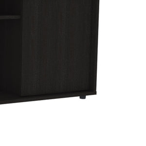 English Elm Redding Black Laminate TV Stand for Up to 65" TVs — Modern Storage, 3 Open Shelves & 2 Doors B128P148970