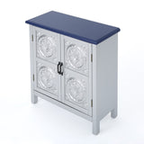 Christopher Knight Home® - Noble House - Alana Modern Firwood Cabinet with Carved Panels, Silver and Navy Blue