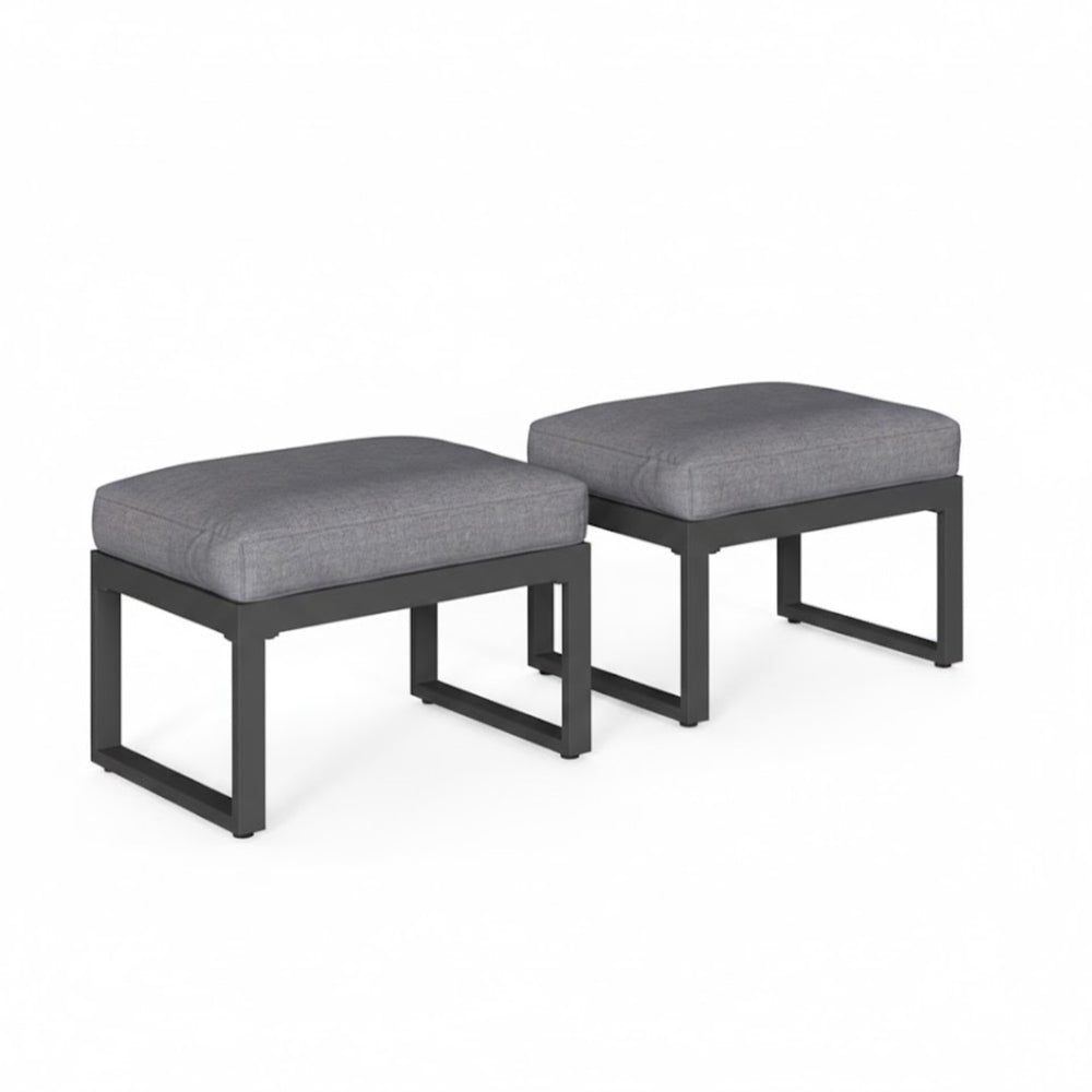 English Elm Set of 2 Outdoor Aluminum Powder-coated Patio Ottomans with Water-repellent Cushions Black+Grey B082P455135