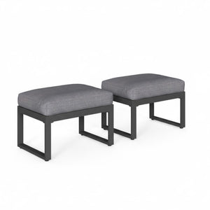 English Elm Set of 2 Outdoor Aluminum Powder-coated Patio Ottomans with Water-repellent Cushions Black+Grey B082P455135