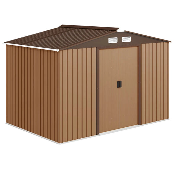 English Elm Backyard Galvanized Steel Storage Shed with Sliding Doors and Weather Resistant Build T3971S00161
