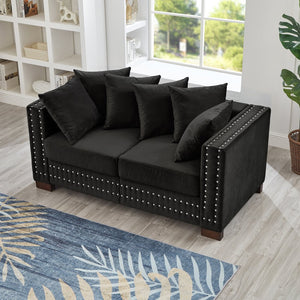 English Elm Modern Velvet Loveseat With Square Armrests & Silver Nailhead Accents - Stylish Comfort For Any Space W1097S00184