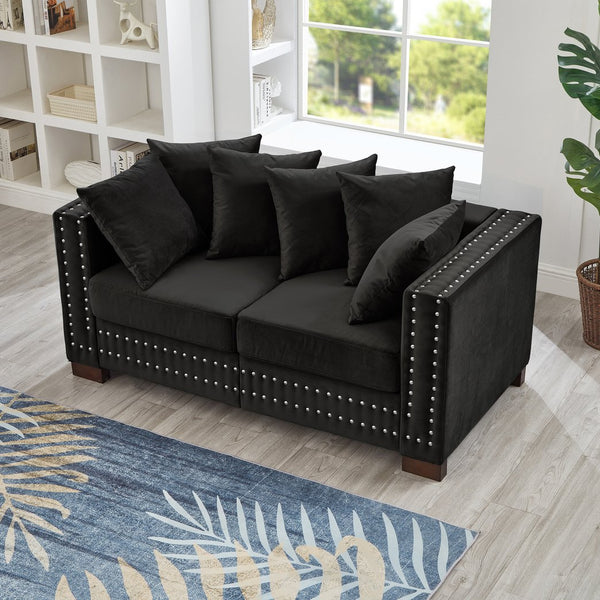 English Elm Modern Velvet Loveseat With Square Armrests & Silver Nailhead Accents - Stylish Comfort For Any Space W1097S00184
