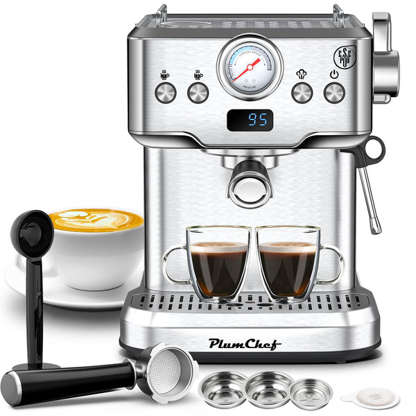 English Elm 20 Bar Espresso Machine with Steam Wand Pressure Display and Ese Pod Support W1002P292436