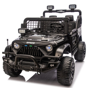 English Elm 24v Dual Motor Two Seat Kids Electric Ride on Car with Remote Control and Bluetooth Audio Black W1578P305897