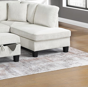 English Elm 3pc Corduroy Sectional Sofa Set with RAF Chaise, Storage Ottoman & Accent Pillows for Cozy Living Beige 30 L x 20 W x 14 H B011S01764