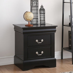 English Elm 2 Drawers Wooden Nightstand - Sleek Black Finish, Ample Storage & Elegant Design For Any Bedroom B016P252925