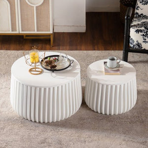English Elm White Nesting Storage Tables with Lift Off Lid Curved Silhouette for Modern Living Rooms W3081P389055