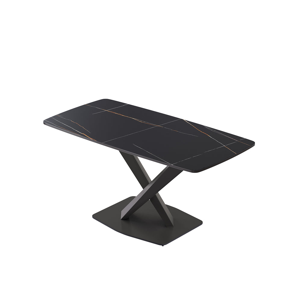English Elm 63"Modern 63" Modern Sintered Stone Dining Table With Black Metal X-Leg Design For 6 - Stylish & Durable W1535S00535