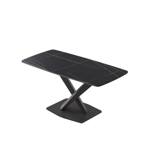 English Elm 63"Modern 63" Modern Sintered Stone Dining Table With Black Metal X-Leg Design For 6 - Stylish & Durable W1535S00535