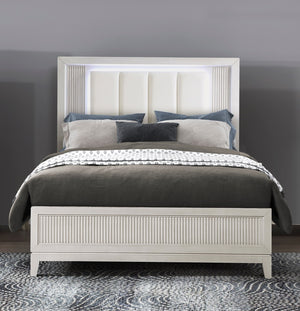 English Elm Antique Ambrose Queen Platform Bed with Footboard Storage Drawers Rustic Acacia Veneer Finish Antique White 66.75 L x 39.5 W x 8 H B011S01457