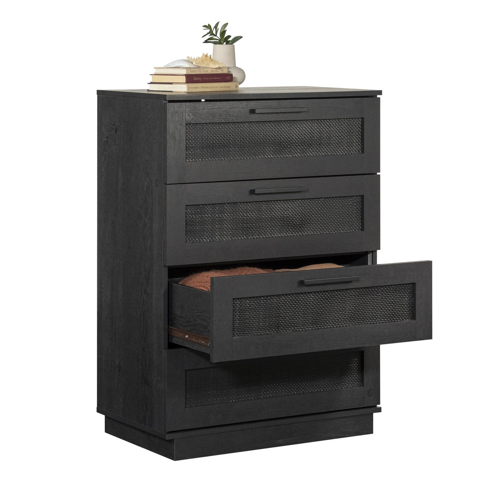 English Elm 4-Drawer Chest In Sleek Black Finish - Stylish Storage Solution For Bedrooms & Living Areas, Easy Assembly B356P402759