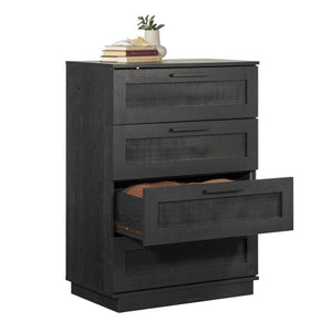 English Elm 4-Drawer Chest In Sleek Black Finish - Stylish Storage Solution For Bedrooms & Living Areas, Easy Assembly B356P402759