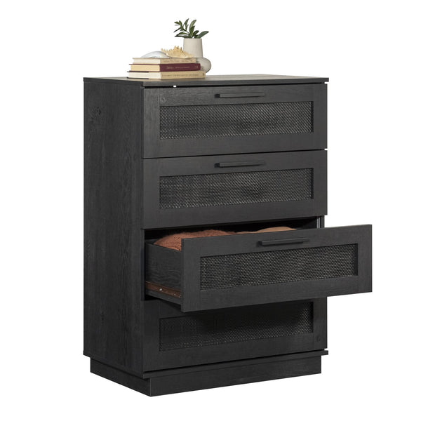 English Elm 4-Drawer Chest In Sleek Black Finish - Stylish Storage Solution For Bedrooms & Living Areas, Easy Assembly B356P402759