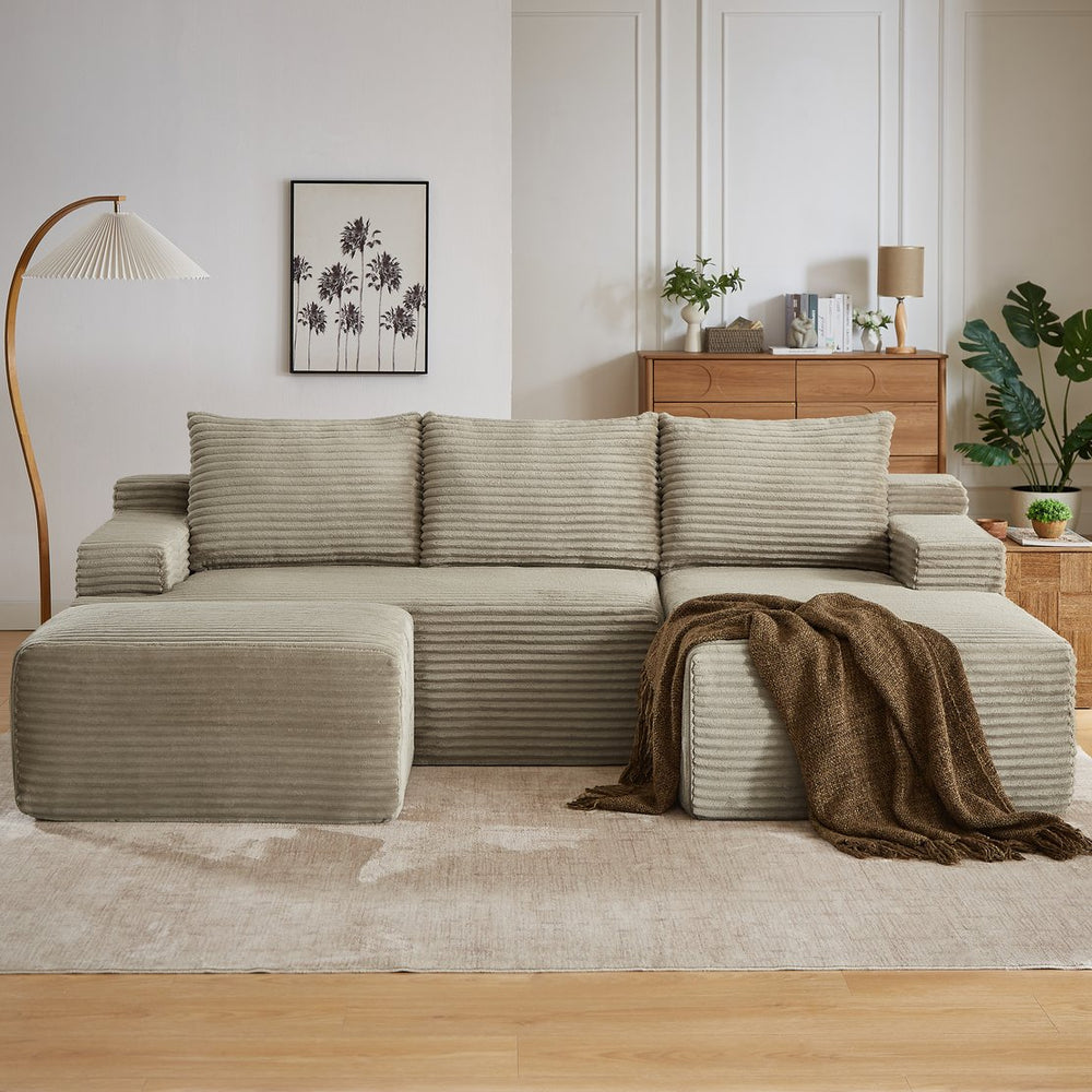 English Elm U-shaped Cloud Sectional Corduroy Sofa Deep Seat Modular Design for Living Rooms W2339S00105