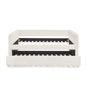 English Elm Daybed With Trundle – Elegant Tufted Full Size Sofa Bed In Beige Boucle, Perfect For Guests & Relaxing W1413S00093