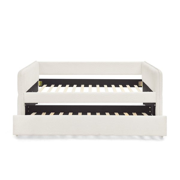 English Elm Daybed With Trundle – Elegant Tufted Full Size Sofa Bed In Beige Boucle, Perfect For Guests & Relaxing W1413S00093