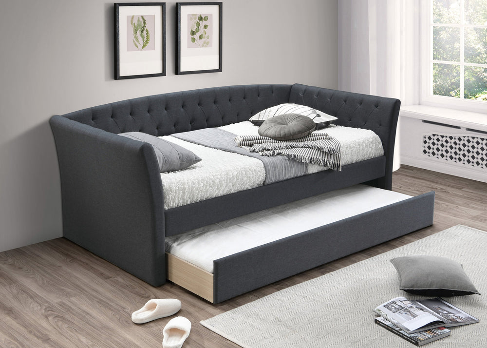 English Elm Contemporary Button Tufted Burlap Daybed with Slats for Guest Room or Studio B011S02041