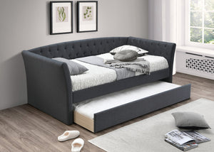 English Elm Contemporary Button Tufted Burlap Daybed with Slats for Guest Room or Studio B011S02041