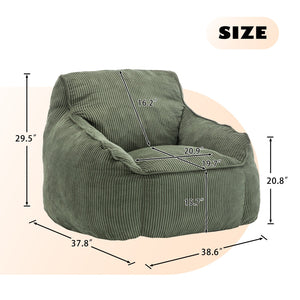 English Elm Giant Corduroy Bean Bag Sofa with Armrests Foam Filled Cozy Adult Lounge Chair Green W2200P442802