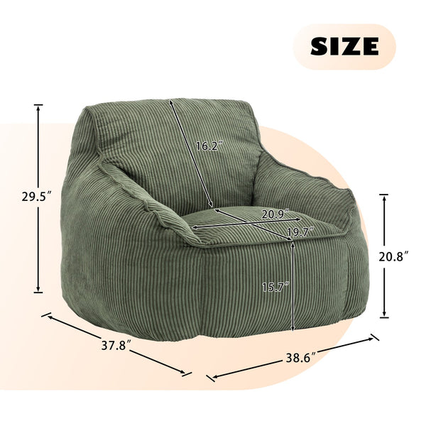 English Elm Giant Corduroy Bean Bag Sofa with Armrests Foam Filled Cozy Adult Lounge Chair Green W2200P442802