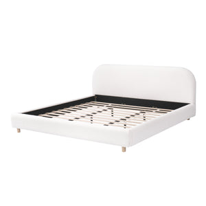 English Elm King Boucle Upholstered Platform Bed Curved Headboard Solid Wood Legs Bedroom N757P210314W-1