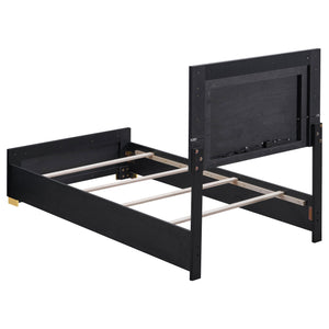 English Elm Jeremiah Twin Panel Bed with Touch Led Headboard Gold Feet Contemporary Bedroom Black B062S01754